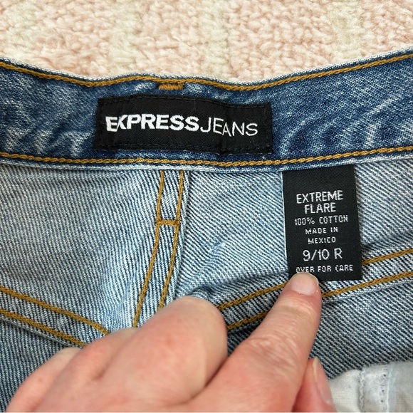 Vintage Y2K Express Extreme Flare Denim Jeans Mid Wash Size 9/10R 90's - Picture 3 of 13